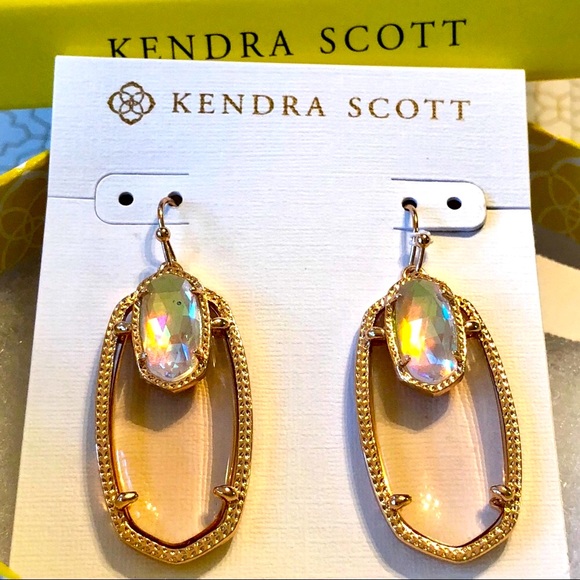 NWT Kendra Scott RARE & Retired Emmy Earrings Clear Peach & Dichroic in ROSE GLD - Picture 10 of 17